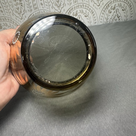 Vintage Bohemian Czech Iridescent Glass Covered Candy Dish Gold Flowers - Picture 5 of 7